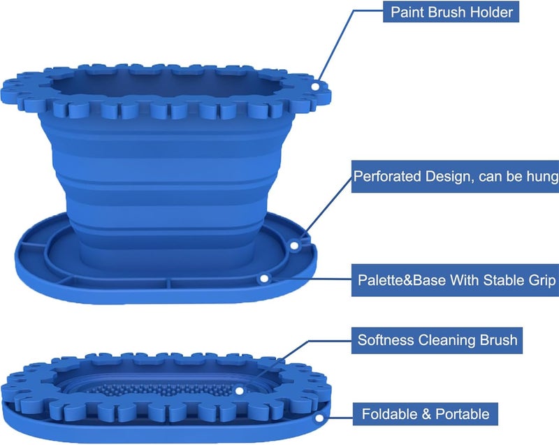 SUWARMN Paint Brush Cleaner Rinse Cup (All-in-One), Foldable Brushes Holder & Brush Cleaning Cup for Acrylic, Watercolor, and Water-Based Mediums, for Fine Art, Studio, Classroom(Blue) - Image 3